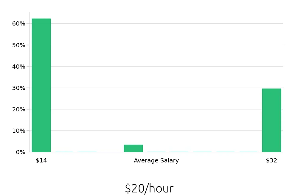 Graph depicting the hourly salary distribution for Local Driver jobs in Williamsville, NY, showing an average salary of $20 with varying distribution percentages across salary ranges.