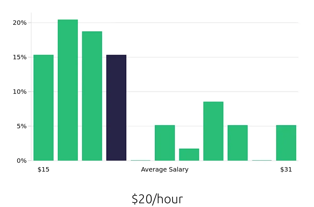 Graph depicting the hourly salary distribution for Store Manager jobs in Sparks, NV, showing an average salary of $20 with varying distribution percentages across salary ranges.