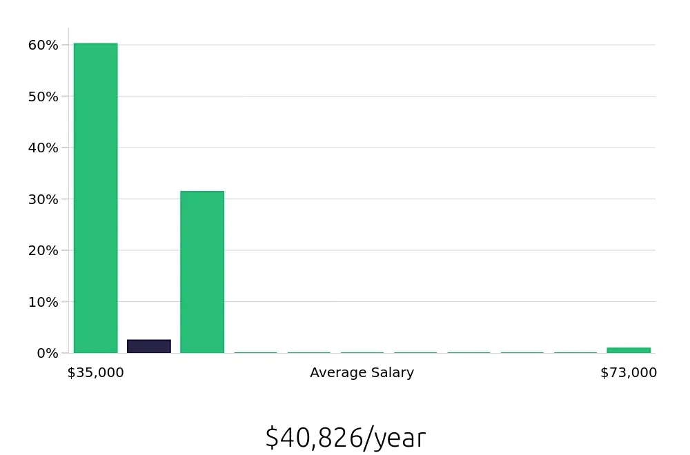 Graph depicting the yearly salary distribution for Tutor jobs in Arlington Heights, IL, showing an average salary of $40,826 with varying distribution percentages across salary ranges.